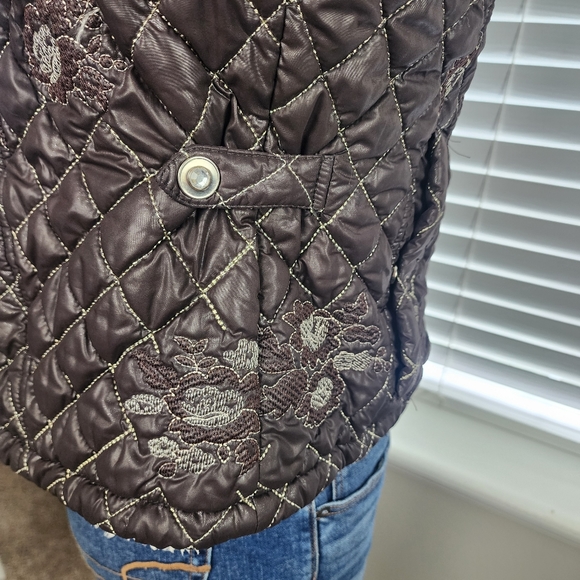 Cowgirl Up Windbreaker Zip Vest Brown Flower Sparkle Sz Large - Picture 4 of 7